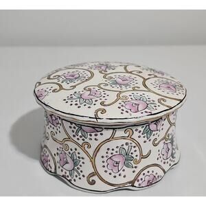 Vintage Ceramic Trinket Box Floral Jewelry Keepsake Box Vanity Decor Coquette